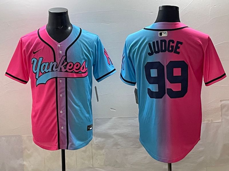 Men New York Yankees 99 Judge Blue pink Game 2025 Nike MLB Jersey style 001